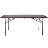 Flash Furniture Elijah 6-Foot Bi-Fold Brown Wood Grain Plastic Folding Table with Carrying Handle Flash Furniture