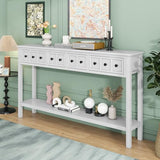 Merax Long Entryway Table with Storage Drawers and Bottom Shelf, 60" Farmhouse Narrow Console Table Sofa Table for Entryway, Antique White Merax