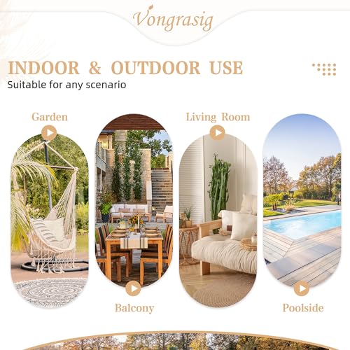 Vongrasig Comfy Wicker Egg Chair, Soft Thick Cushion Rattan Lounge Chair, High Capacity Steel Frame, Reading Chair for Living Room, Bedroom, Dorm Rooms (Beige) Vongrasig