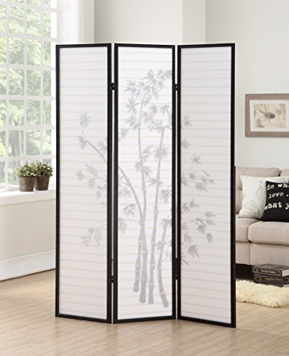 Room Divider Panel Shoji Screen, Japanese 3 Panel Folding Privacy Screen for Room Separation, Wood Wall Divider, Black-Plant Print Generic