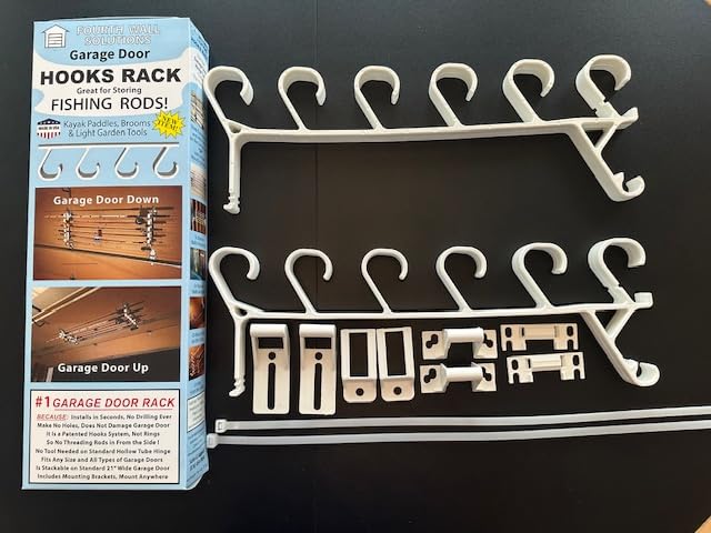 Fourth Wall Solutions Storage Rack for Garage Doors with Hooks for Fishing Rods, Kayak Paddles and More Fourth Wall Solutions