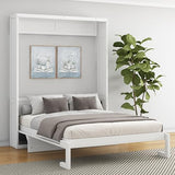 SOFTSEA Full Size Murphy Bed Cabinet with Desk, Space Saving Hidden Wall Bed Cabinet, White SOFTSEA