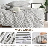 JELLYMONI 100% Natural Cotton 3pcs Striped Duvet Cover Sets,White Duvet Cover with Grey Stripes Pattern Printed Comforter Cover,with Zipper Closure & Corner Ties(Queen Size) JELLYMONI
