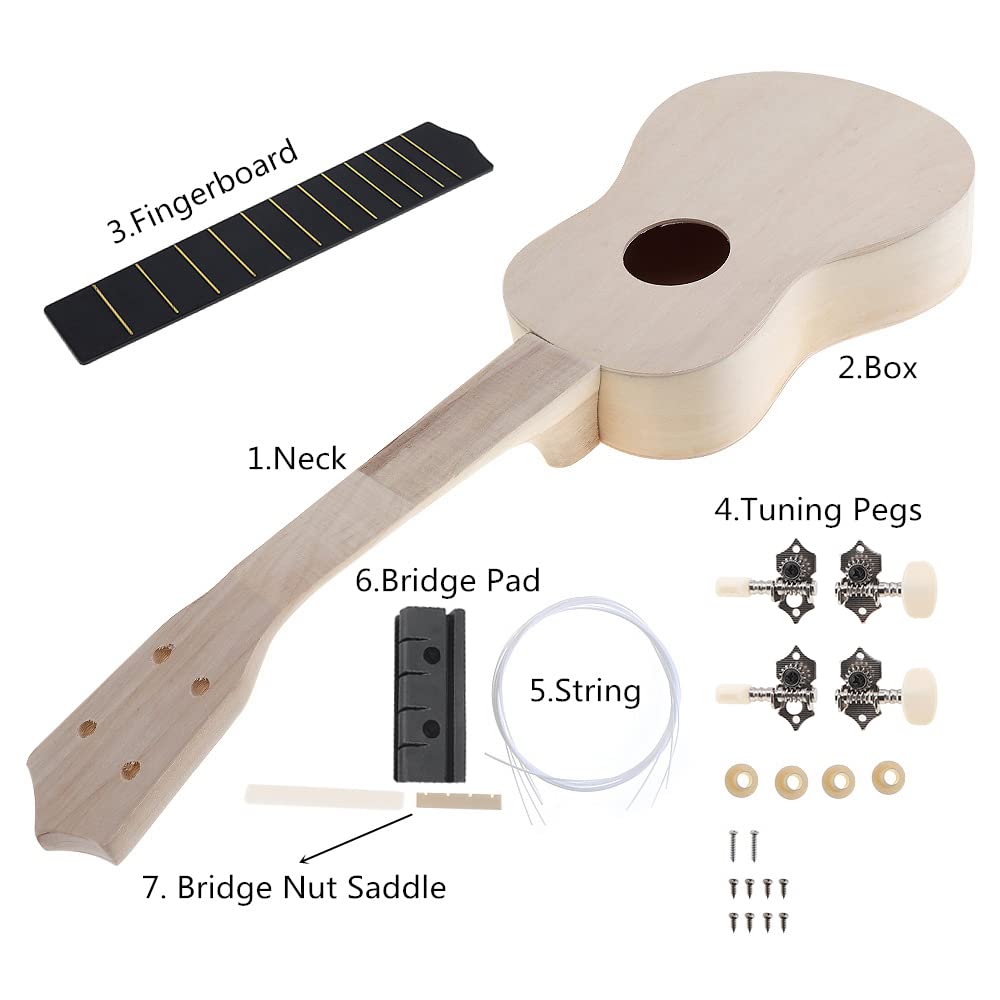 OriGlam 21 Inch DIY Ukulele Kit, Make Your Own Ukulele DIY Kit, Soprano Hawaii Ukulele Kit, Ukulele Hawaii Guitar Handwork Kit with Installation Tools for Kids, Friends, Family, Amateur OriGlam