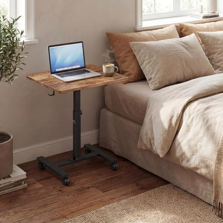 Small Portable Standing Rolling Desk - 24 Inch Mobile Stand Up Desk Adjustable Height on Wheels for Small Spaces, Couch Kids Laptop Desks End Side Table, Teacher Podium for Classroom, Rustic Brown WINAZ
