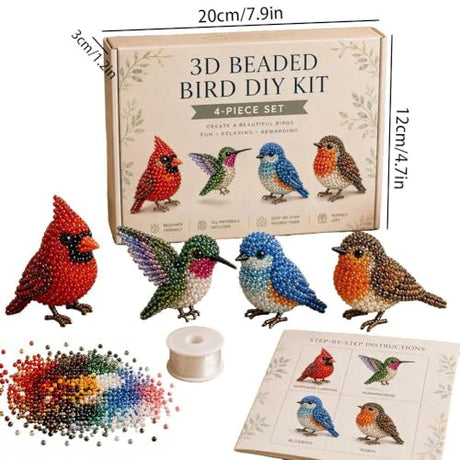 Wmool Tiny 3D Beaded Animal DIY Kit, Easy DIY Beading Embroidery Kit with 4 Cute Designs, 3D Animal Themed Beadwork Kit for Beginners & Craft Enthusiasts, with Instructions Wmool