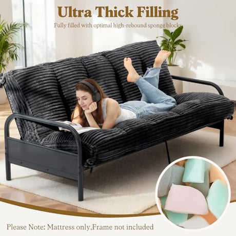 NLDD 10" Futon Mattress Full Size, Ultra Thick Futons Sofa Couch Bed Sleeper Sofa Bed, Versatile Floor Futons Japanese Floor Mattress for Adults, Black (Frame Not Included) NLDD