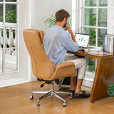Glitzhome Modern Executive Office Chair, High Back PU Leather Ergonomic Computer Desk Chair, Adjustable Height Swivel Office Task Chair with Lumbar Back Support (Camel) Glitzhome