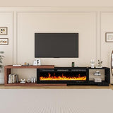 Bvldfamly Fireplace Extendable TV Stand for 120 Inch TV, Modern Entertainment Center with LED Light, Wood Reversible TV Media Console with Power Outlet for Living Room, 71"-116", Black Bvldfamly