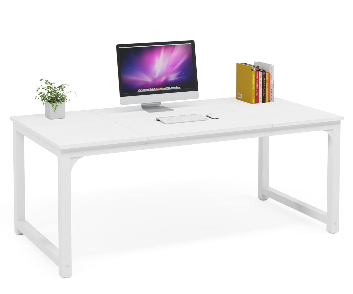 Tribesigns Modern Computer Desk, 63 x 31.5 inch Large Executive Office Desk Computer Table Study Writing Desk Workstation for Home Office, Spliced Desktop, White - WoodArtSupply