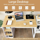 Tangkula Computer Desk with Storage Shelves, Home Office Desk with 5 Side Shelves & Metal Frame, Space Saving Laptop PC Desk, Writing Study Desk, Modern Vanity Desk for Bedroom (Natural) Tangkula