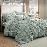 Bedsure Queen Comforter Set Sage Green - Bed in a Bag Queen Size Bedding 7 Pieces, GentleSoft™ Pintuck Bed Set Gift for Family, Pinch Pleat All Season Comforter with Sheets, Pillowcases & Shams Bedsure