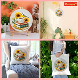 Zhenqing Sunflower Bird & Books Embroidery Kit for Beginners - Complete Set with Pre-Printed 29x29cm Cotton Fabric, Hoop, Threads & Tools(C0112)