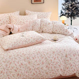 Bildenly Twin Size Duvet Cover Pink Floral on Side A, Pink & Small Flowers on Side B, Comforter Cover Soft & Lightweight Microfiber Quilt Cover with Zipper Closure and 1 Pillowcase Bildenly