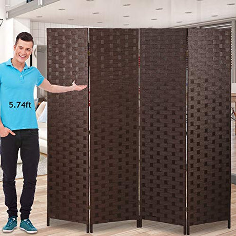 Room Dividers and Folding Privacy Screens 4 Panel 6 ft Foldable Portable Room Seperating Divider, Handwork Wood Mesh Woven Design Room Divider Wall, Room Partitions and Dividers Freestanding, Brown Dkeli