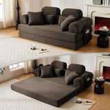 KSTNLUXQ 79" Sofa Bed, Deep Seat 32" Sleeper Sofa, 5-in-1 Convertible Sofa Bed, Boneless Couch in a Box, Corduroy Floor Futon with Thickened backrest and Headrest Pillows, Side Pockets, Brown KSTNLUXQ
