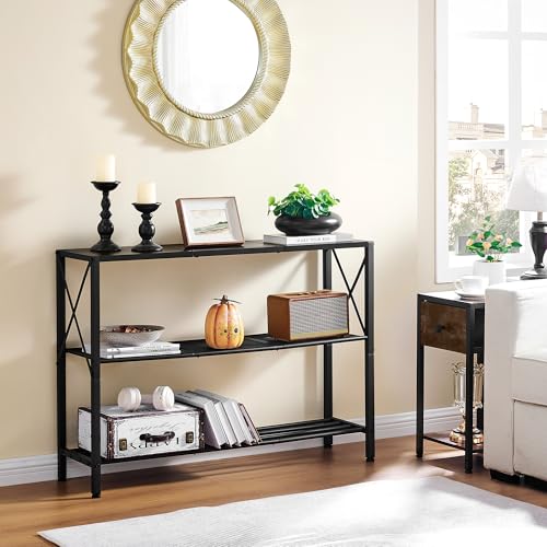 Hoctieon Industrial Console Table, 3 Tier Entryway Table, Hallway Table, Narrow Sofa Table with Shelves, Entrance Table for Entryway, Living Room, Foyer, Hallway, Office, Grey Hoctieon
