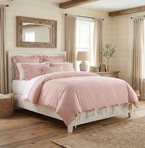 Piper Classics Farmhouse Ticking Stripe Duvet Cover Bedding, Red & Off-White, King 92x108, Comforter Cover w/Twill Ties, Soft, Comfortable, Farmhouse Bedroom Décor Piper Classics