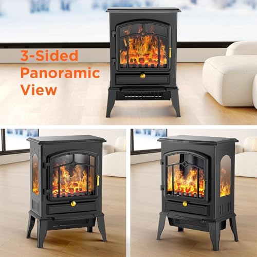 ZAFRO Freestanding Electric Fireplace Stove, Small Electric Fireplace Heater with Thermostat Control, 3D Realistic Flame,1000W/1500W & Overheating Protection, 22.28 inch ZAFRO
