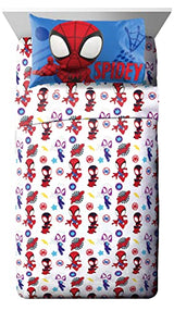 Jay Franco Marvel Spidey and His Amazing Friends Team Spidey 4 Piece Toddler Size Bed Set – Super Soft Microfiber - Includes Comforter & Sheet Set Bedding (Official Marvel Product) Jay Franco