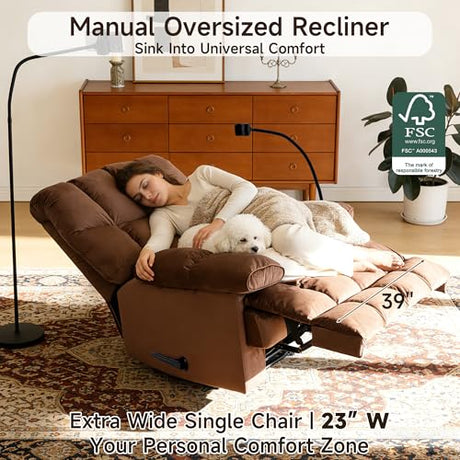 Euthymia Oversized Recliner Chair, Big and Tall Recliner Chairs for Adults 400LBS, Large Recliner Chair, Extra Wide Recliner for Living Room, Brown Euthymia