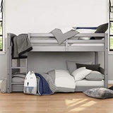 DHP Phoenix Convertible Low Wood Floor Bunk Bed, Stackable and Detachable Bed Frames for Kids, Solid Wood, with Ladder, High Guardrail, Wood Slats, No Boxspring Required, Twin-Over-Twin, Gray DHP
