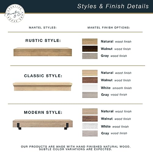 MCS 60-Inch Mantel, Master & Co Gray Woodgrain Finish Solid Wood Floating Fireplace Mantel, Long Floating Shelf for Livingroom with Wood Cleat Hanging System, Photo and Home Decor Display Shelf MCS