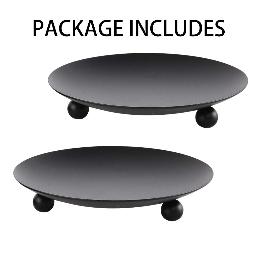 Black Iron Plate Candle Holder, Decorative Iron Pillar Candle Plate, Set of 2, 4.37 inches D x 0.78 inches H, Pedestal Candle Stand for LED & Wax Candles, Incense Cones, Spa, Weddings (2 pcs) SUJUN