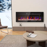 HOMCOM 50" Electric Fireplace Recessed and Wall Mounted with Remote Control, 1500W Fireplace Heater with 8H Timer, Adjustable Flame Color and Brightness, Log and Crystal HOMCOM