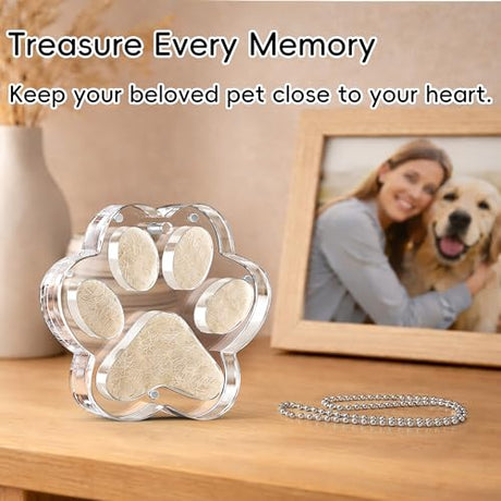 AXEFUN Pet Fur Keepsake Paw – Clear Acrylic Pet Memorial Ornament with Magnetic Openable Memory Chamber, Pet Loss Remembrance Gift for Dog, Cat & Small Animals AXEFUN