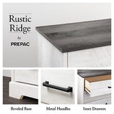 Prepac Rustic Ridge Farmhouse Nightstand with 2 Drawers and an Open Cubby, Wooden Bedside Table for Bedroom, Office, or Living Room, 16.25in x 18.75in x 24.5in, Washed White Prepac