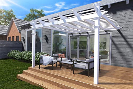 New England Arbors Freemont 12' x 12' Attached Vinyl Pergola Vita