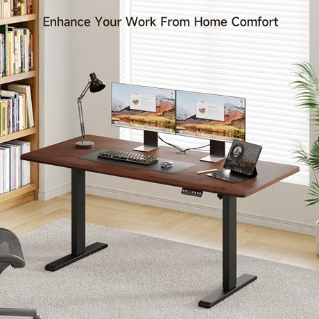 Onbrill Standing Desk, 47x23.6 Inches Whole-Piece Board Rectangle Stand Up Desk with Solid Wood Desktop and Memory Controller, Adjustable Height from 28-46 Inches for Home & Office, Black Walnut ONBRILL