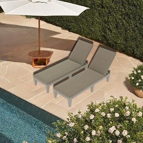 YITAHOME Patio Chaise Lounge Set of 2, Outdoor Chaise Lounge with Cushion & Adjustable Backrest for Backyard, Poolside, Lawn, Waterproof & Easy Assembly (Taupe)