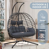 SWITTE Double Egg Swing Chair with Stand, Outdoor Patio 2 Person Hanging Wicker Hammock Chairs with Cushion for Indoor Bedroom, Lawn, Garden-Dark Grey SWITTE