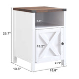 Catrimown Farmhouse End Table, Nightstand Set of 2, Rustic Night Stand with Barn Door and Storage Shelf, White End Table, Side Table for Bedroom Living Room, White Catrimown