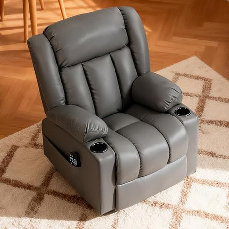 Culect Electric Lift Recliner with Massage Heating Function Mild Zero-Gravity and Stand-Assist Feature, Recliner Chair with 2 Remote Controls and USB Port, Large Side Pockets, Gray PU Culect