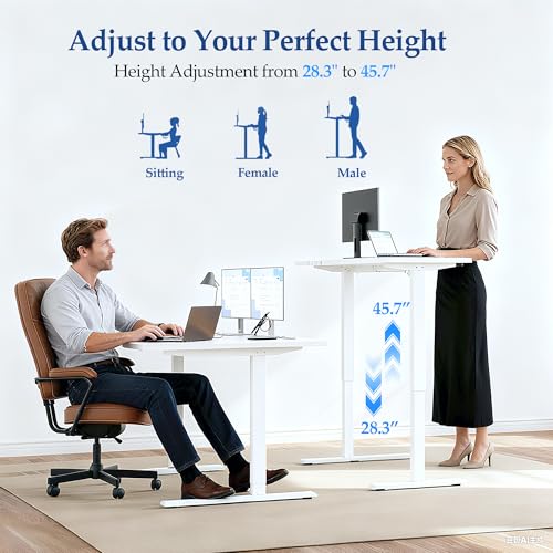Klicelor 55 Inch L Shaped Standing Desk, Adjustable Height Corner Desk for Home Office Workstation, Sit Stand Desk with Two-Piece Desktop, White Klicelor