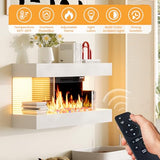 COCO DESIGN 32-Inch Floating Mantel with 18 Inch Wall Mounted Electric Fireplace, All-in-One Fireplace with Colored Crystal Stone, Multi Ambient Light Colors with Remote, 1500W Heater, White COCO DESIGN
