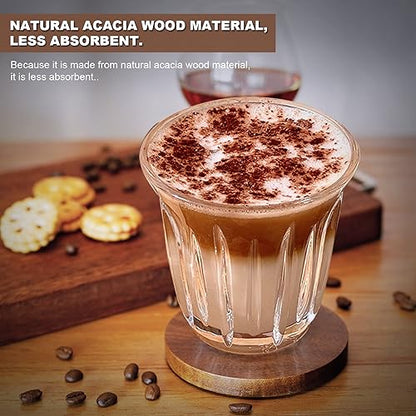 Acacia Wood Coasters for Drinks Coffee Table Set of 4, Dark BrownWooden Drink Coasters for Tabletop Protection Dining Table Desk Round with Non-Slip Pad Cup Coasters for Home Christmas Decor  - WoodArtSupply