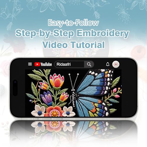 RidaaFri Embroidery Kit for Beginners, 3 Pk Stamped Butterfly DIY Craft Supplies with Hoop, Needles, Floss, Video, Complete Starter Kit for Learning Embroidery, Hobby Gift