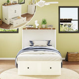 LUXOAK Twin Murphy Bed with Built-in Charging Station and Storage Drawer, Farmhouse Foldable Cabinet Bed for Guest Room, Apartment or Home Office, White LUXOAK