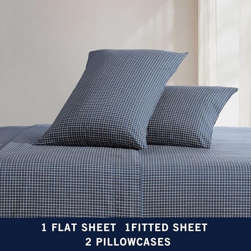 Nautica - Full Sheets, Premium Cotton Percale Bedding Set, Plaid Home Decor, Oeko-Tex Certified (Reece Plaid Navy, Full) Nautica