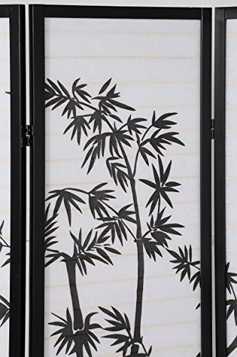 Room Divider Panel Shoji Screen, Japanese 3 Panel Folding Privacy Screen for Room Separation, Wood Wall Divider, Black-Plant Print Generic