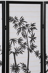 Room Divider Panel Shoji Screen, Japanese 3 Panel Folding Privacy Screen for Room Separation, Wood Wall Divider, Black-Plant Print Generic