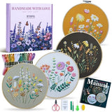 ETSPIL Embroidery Kit for Adults & Beginners — Learn Easily with 4K Videos, 2 Hoops, Pre-Printed Floral Patterns, Beginner-Friendly Stitches, Relaxing Craft for Women