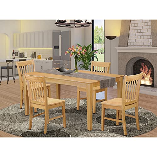 East West Furniture Capri 5 Piece Kitchen Set for 4 Includes a Rectangle Table and 4 Dining Room Chairs, 36x60 Inch, Oak - WoodArtSupply