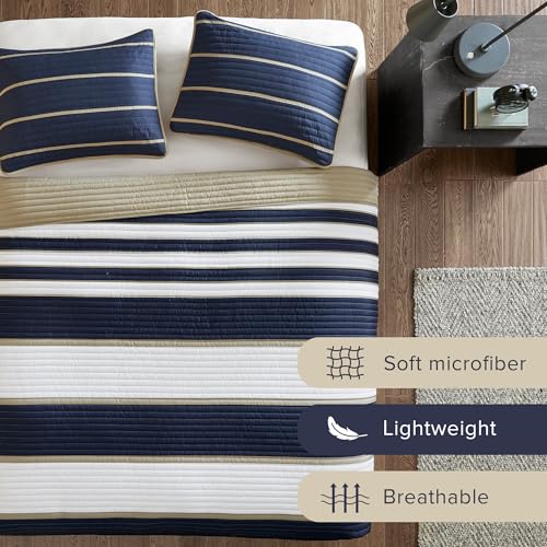Comfort Spaces Quilt Set Trendy Casual Fun, Vibrant Color Design, Hypoallergenic All Season, Lightweight Coverlet Bedspread Cozy Kids Bedding & Sham Twin/Twin XL Verone White Blue Stripe 2 Piece Comfort Spaces