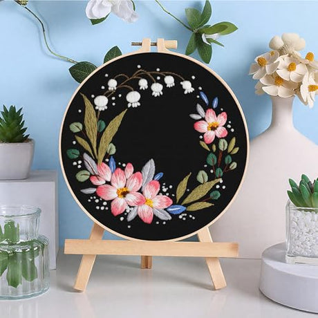 ERKOON 3 Sets Embroidery Kit, Floral Cross Stitch Set for Include Embroidery Cloth Hoops Threads for Craft Lover Hand Stitch (Garlands) ERKOON