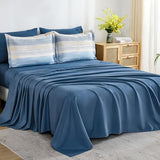WONGS BEDDING Blue Comforter Set Full Size, 7 Pieces Full Bed in a Bag for All Season, Soft and Breathable Striped Bedding Set with Boho Comforter, Flat Sheet, Fitted Sheet, Pillowcases & Shams WONGS BEDDING